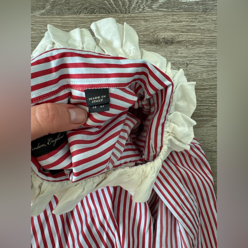 Burberry Vintage Striped Button Down Shirt Flared Victorian Collar Cuffs Size M - Picture 5 of 6